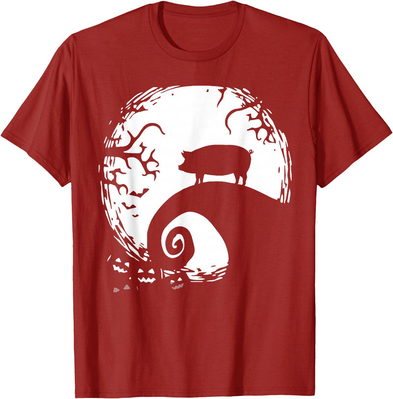 Funny Pig With Moon Halloween Tee Shirt Pig and Moon Halloween T-Shirt - Cranberry Red