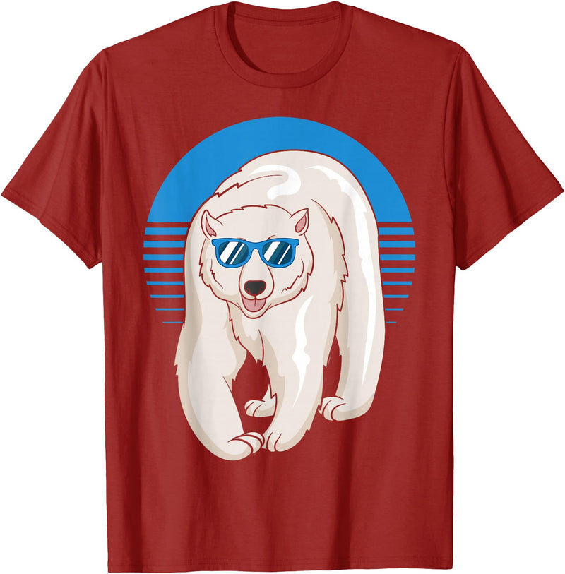 Climate Change Animal Polar Bears Gifts Arctic Animal Lovers Cool Sunglasses Retro Polar Bear T-Shirt - Cranberry Red