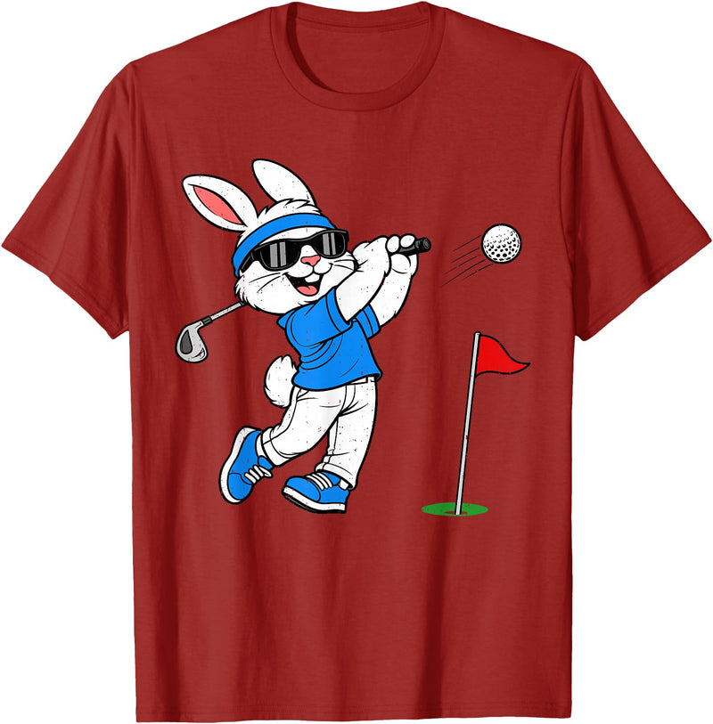 Bunny Playing Golf Golfing Rabbit Easter Sport Men Boys Kids T-Shirt in Cranberry Red