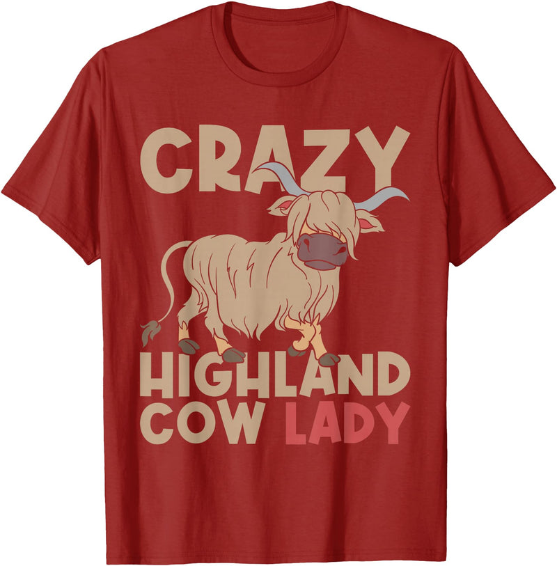 Scottish Animal Hairy Highland Cow Gift Crazy Highland Cow Lady Women Farmer Scottish Highland Cow T-Shirt - Cranberry Red