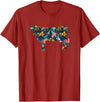 Cow Floral Silhouette Cattle Farm Lover Floral Cow Silhouette Womens Girls Cow Farm Animal T-Shirt - Cranberry Red