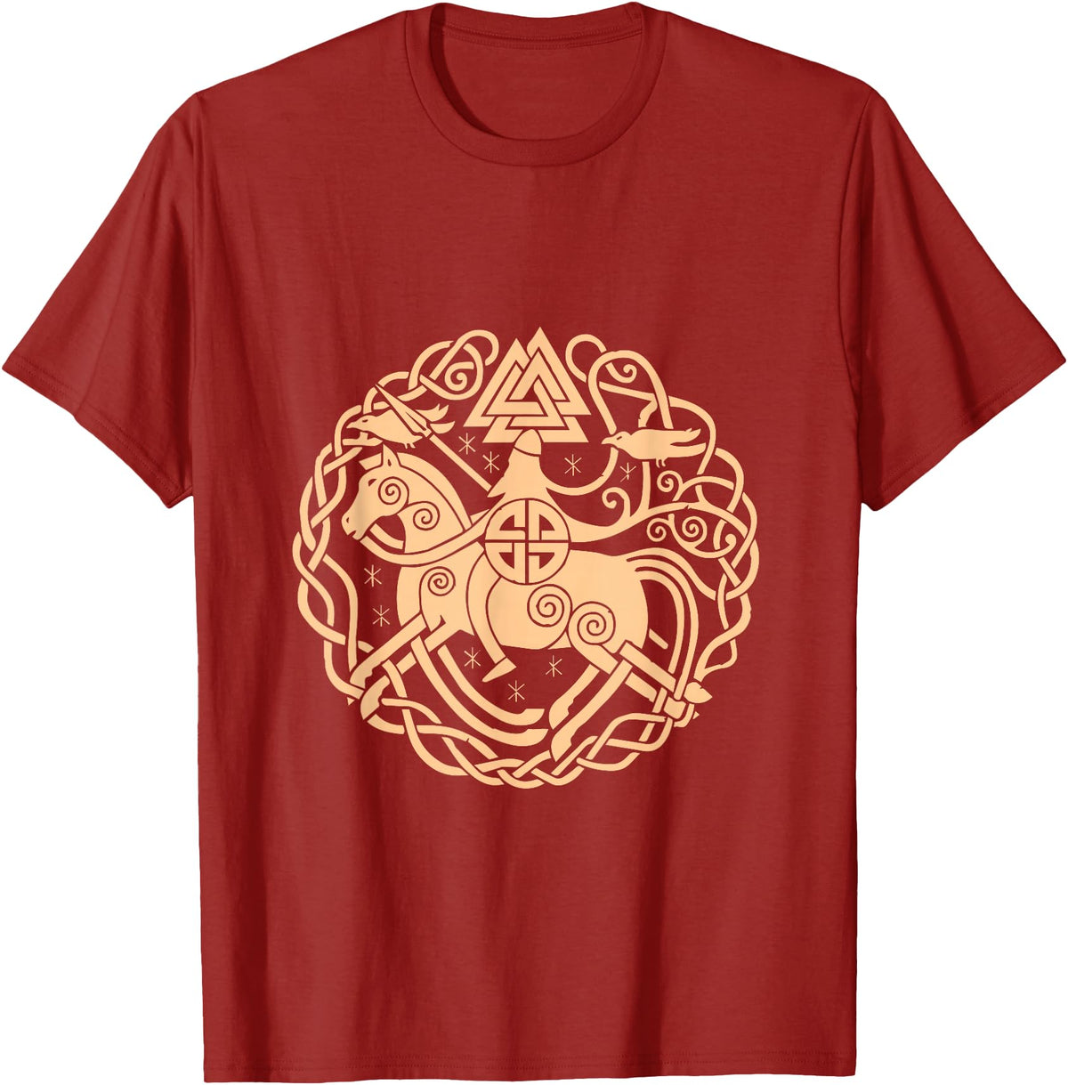 Thor Scandinavia Axe Celtic Raven Runes Norway Viking Symbols Horse Valhalla Scandinavia Raven Gift T-Shirt - Cranberry Red