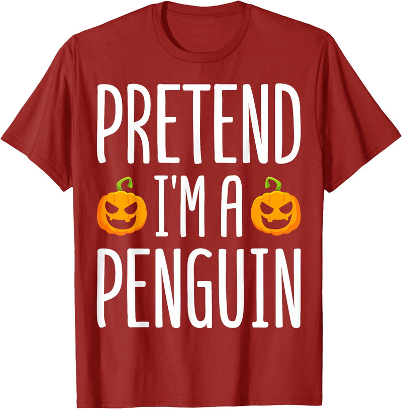 Penguin Halloween Gifts Co. Pretend I’m A Penguin Pumpkin Halloween Costume T-Shirt - Cranberry Red