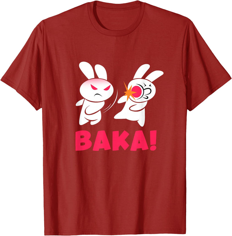 Baka Bunny Rabbit Slap Anime Japanese Kawaii T-Shirt in Cranberry Red
