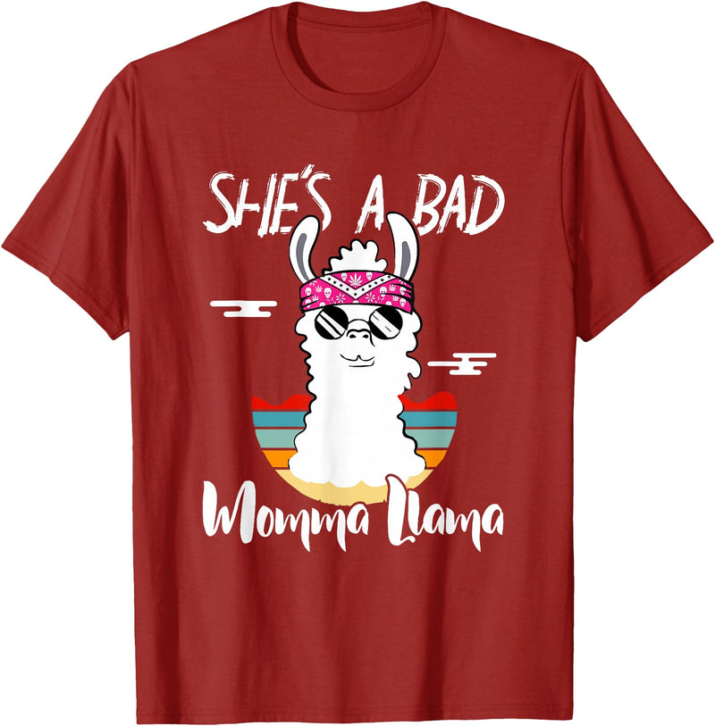 Shes a Bad Momma Llama - Mama Mom - DressedForDuty She's a Bad Momma Llama - Mama Funny - Vintage Mom Gift T-Shirt - Cranberry Red