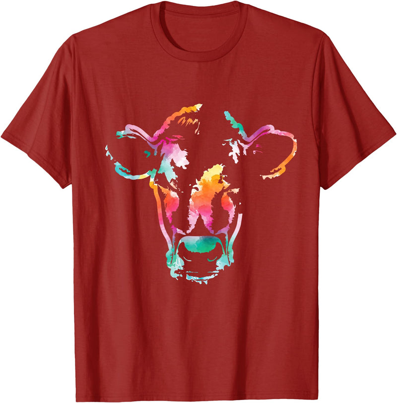 Cow Shirts & Apparel Cow Art Head Gift Watercolor T-Shirt Small - Cranberry Red