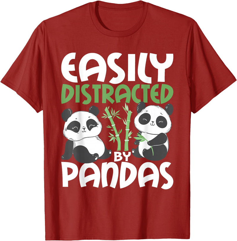 Panda Lover Shirts Easily Distracted By Pandas - Cute Kawaii Panda Bear T-Shirt - Cranberry Red