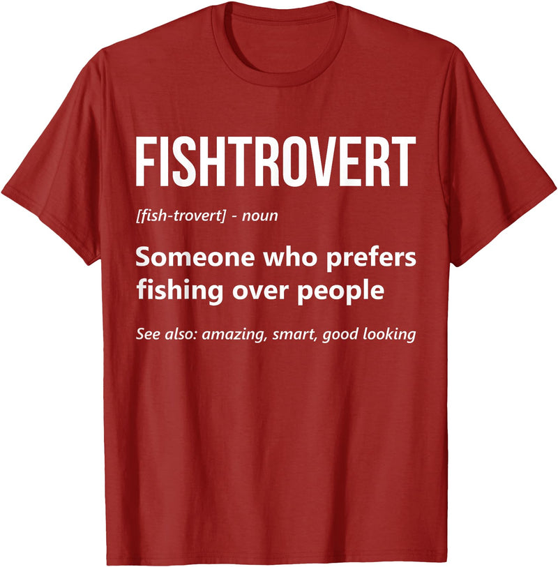 Fishing Enthusiast Designs by A Bass Fishing Lover Fisherman Angler Fishtrovert Definition Funny Fishing Lover T-Shirt - Cranberry Red
