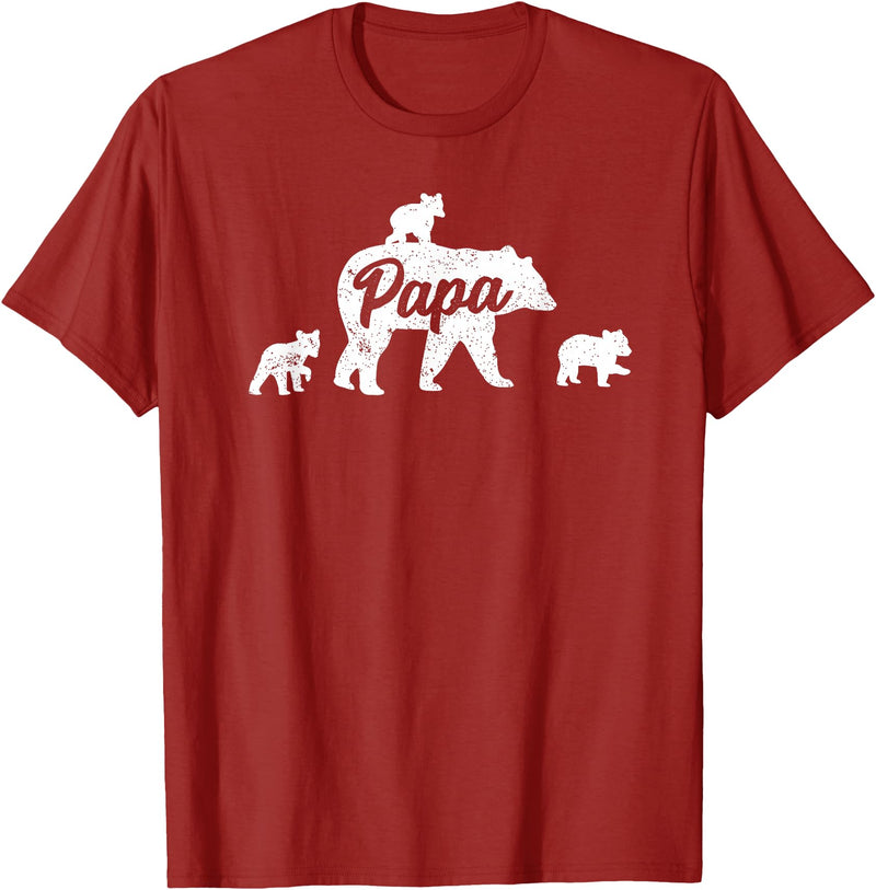 Matching Bear Family Shirt Apparel Vintage Papa Bear 3 Cubs Father's Day T-Shirt - Cranberry Red
