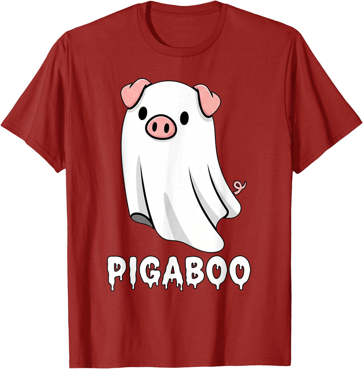 Pig Ghost Boo Halloween Humor By TEERA Funny Pig Ghost Spooky Season T-Shirt - Cranberry Red