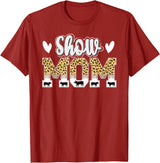 Cute Pig Show Mom For Mother's Day Leopard Print Pig Show Mom T-Shirt - Women's Black Small Classic Crew Neck Short Sleeve T-Shirt - Cranberry Red