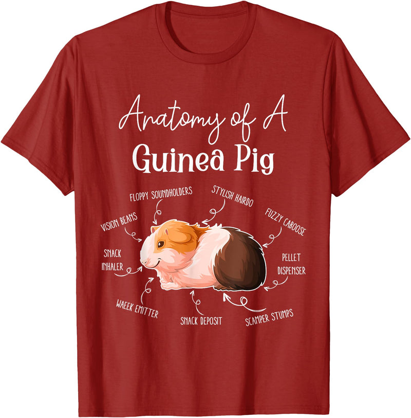 Cute & Funny Guinea Pig Gifts For Women Men Kids x Anatomy Of A Guinea Pig T-Shirt - Black, Small - Cranberry Red