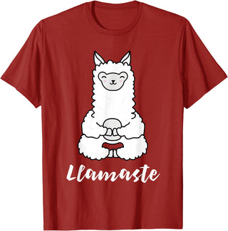Cute Yoga Shirts - Llamaste Llamaste - Cute Yoga Lovers Gift, Adorable Llama Fitness T-Shirt - Cranberry Red