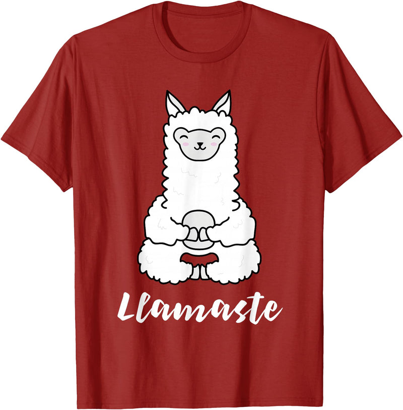 Cute Yoga Shirts - Llamaste Llamaste - Cute Yoga Lovers Gift, Adorable Llama Fitness T-Shirt - Cranberry Red