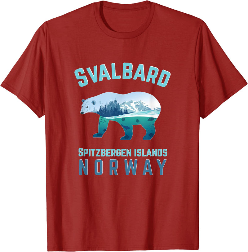 Longyearbyen am Nordkap und Spitzbergen Inseln Svalbard Spitzbergen Islands Norway Fjords with Polar Bear T-Shirt - Cranberry Red