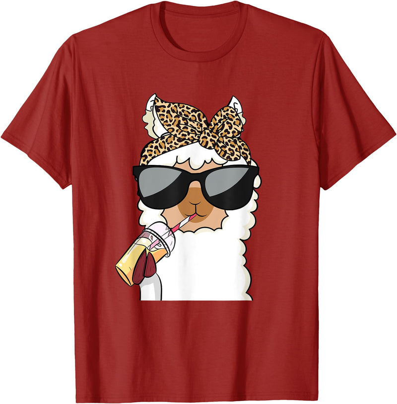 Cute Alpaca Llama Lover Llama Leopard Girls Women Alpaca Lover T-Shirt - Cranberry Red