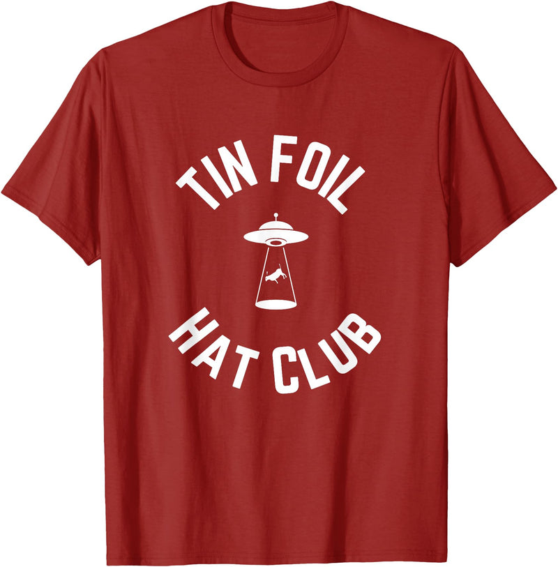 Tin Foil Hat Club with UFO Cow Abduction T-Shirt - Cranberry Red
