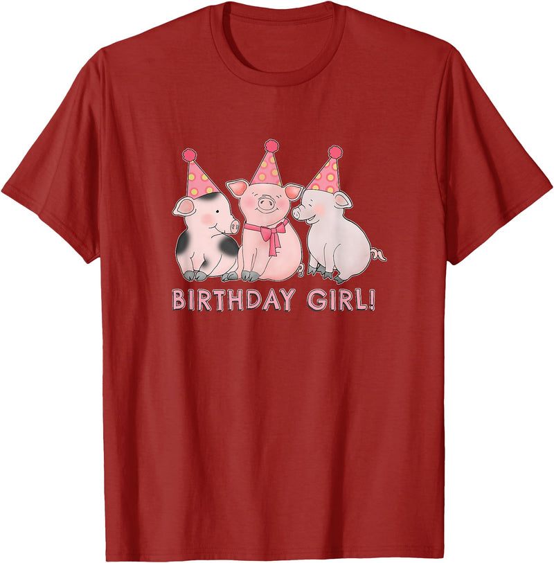 I Love Pigs Birthday Girl Happy Pig Lover T-Shirt - Cranberry Red
