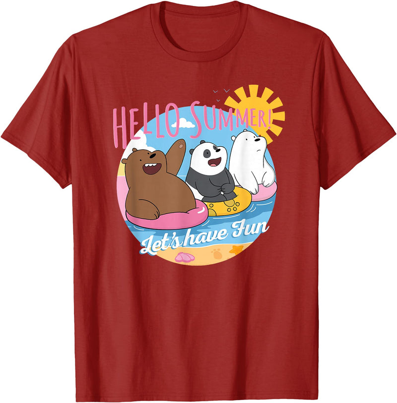 Cartoon Network We Bare Bears Hello Summer! Grizz Panda Ice Bear T-Shirt - Cranberry Red