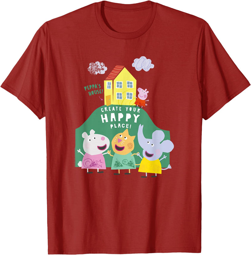 Peppa Pig Peppa's House Create Your Happy Place Group Shot T-Shirt - Cranberry Red
