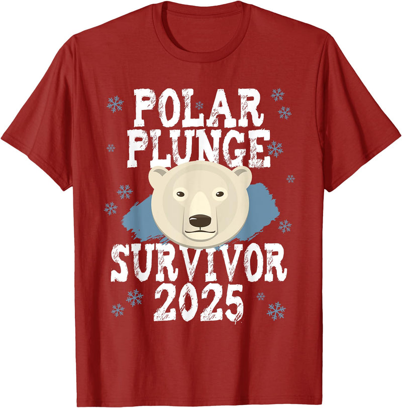 Take The Plunge Designs Unisex-Adult Black Polar Bear T-Shirt - Small - Short Sleeve - Crew Neck - Winter - 1 Count - Cranberry Red
