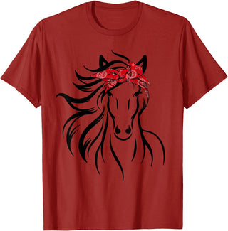 Horse Bandana Tee For Women Girls Tee Horse Bandana Tee for Horseback Riding Horse Lover T-Shirt - Cranberry Red