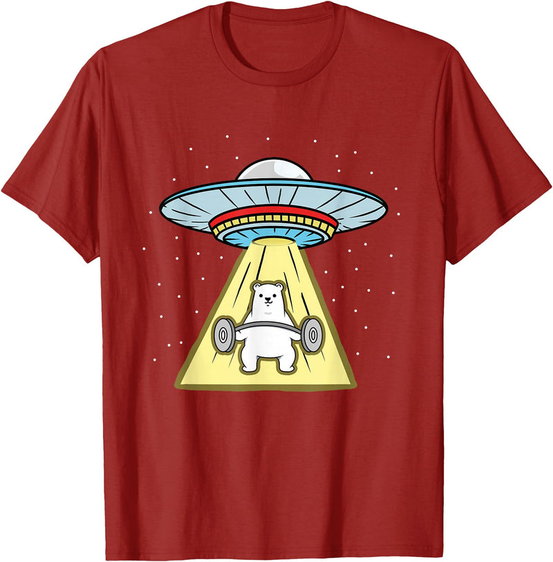 Hiking Lover Design Polar Bear Weightlifting UFO Abduction T-Shirt - Cranberry Red