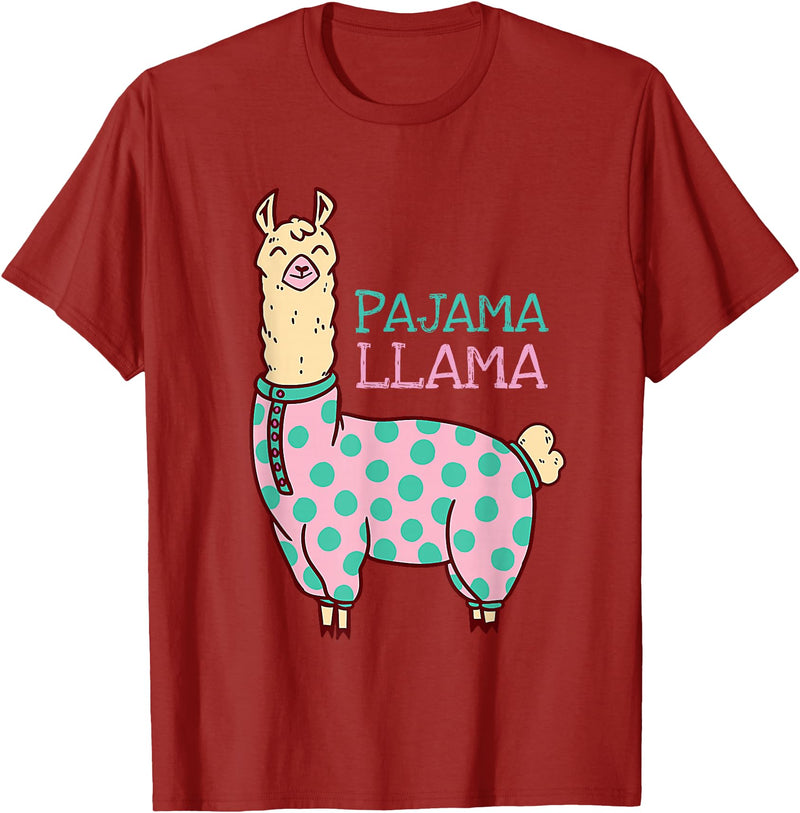 Cool Llama lovers Pyjama day Pajama Llama Cute Llama Pajama Alpaca Kids Women Girl T-Shirt - Cranberry Red