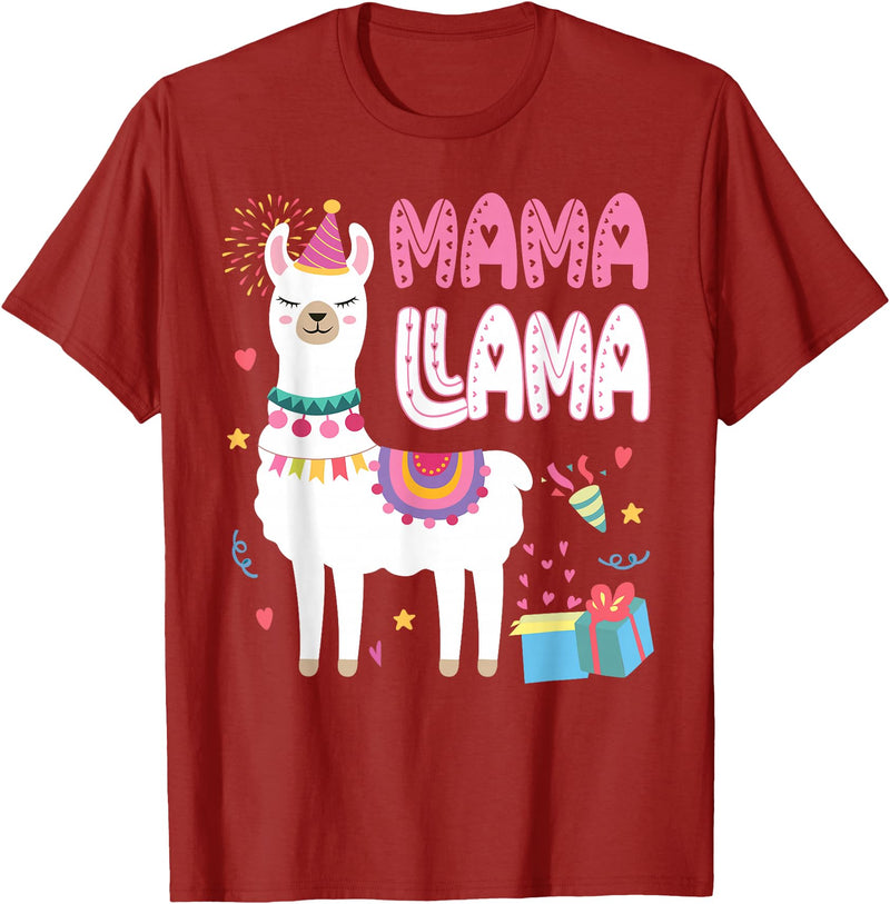 Family Matching Llama Birthday Party Supplies Mama Llama Mom Of The Birthday Llama Birthday Theme T-Shirt - Cranberry Red
