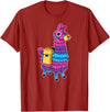 Llama Pinata Party Shop Funny Loot Llama Pinata with Yellow Saddlebag T-Shirt - Cranberry Red