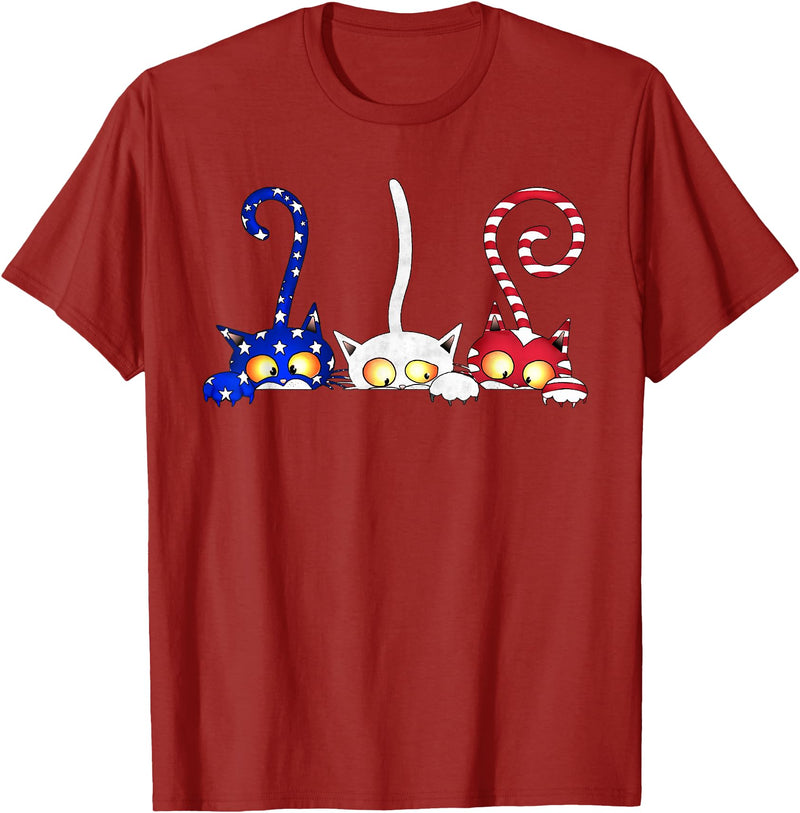 Cat 4th Of July Shirt - Palette&Co Cat 4th of July American Flag Red White Blue Women Kids T-Shirt - Cranberry Red
