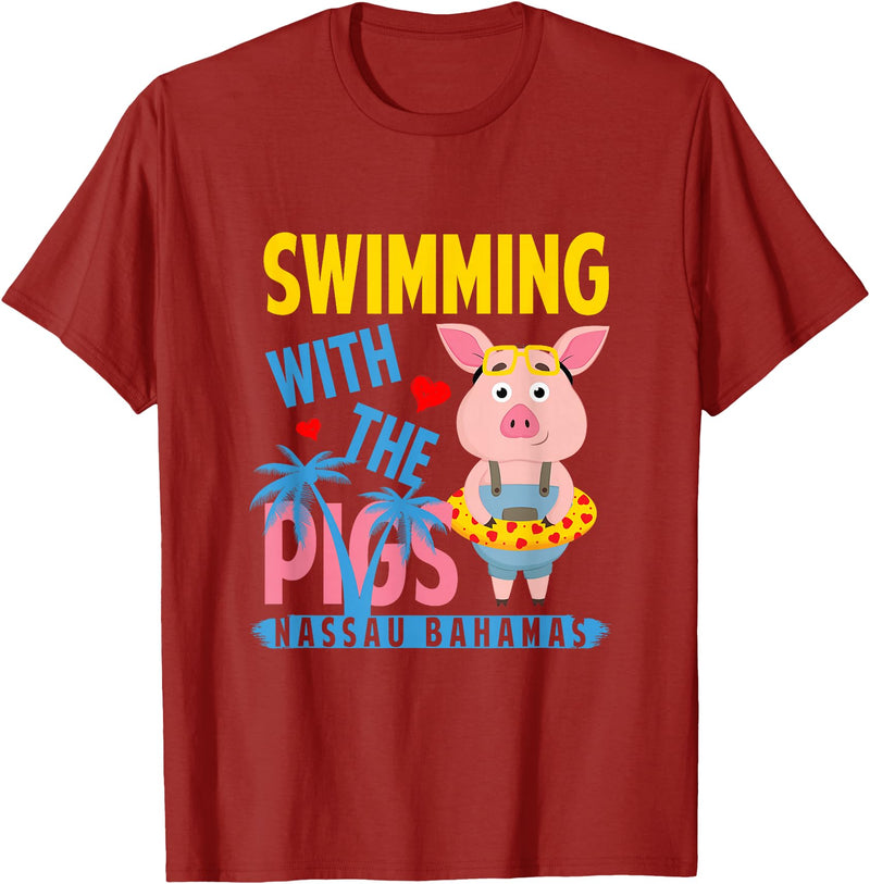 Swimming With The Pigs Bahamas Beach Summer Vibes Swimming With The Pigs Nassau Bahamas Hello Summer Beach T-Shirt - Cranberry Red