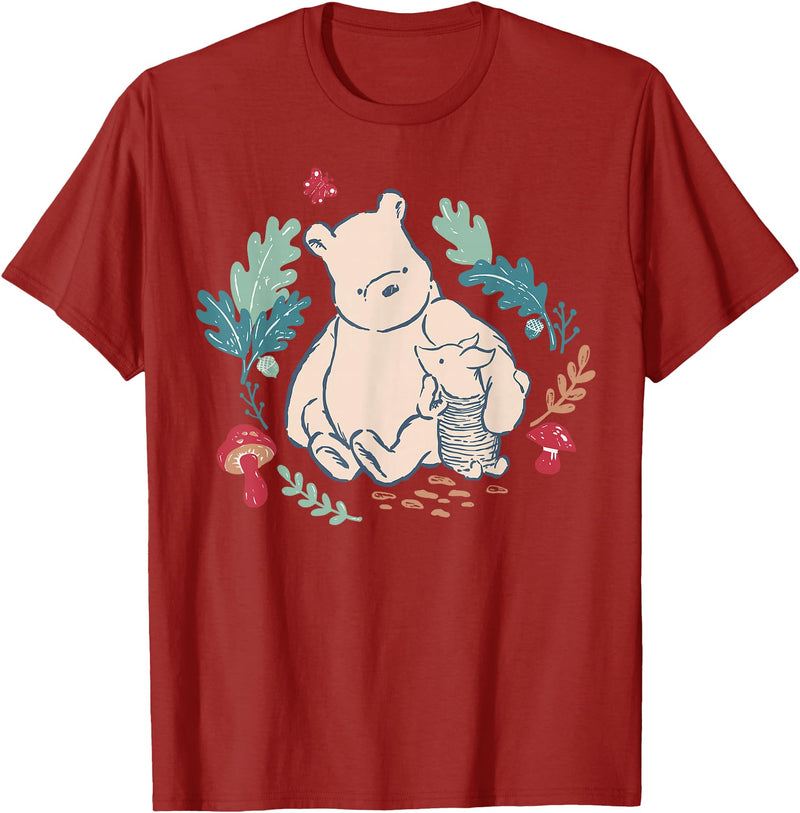 Disney Winnie The Pooh Classic Illustration Piglet and Pooh T-Shirt - Cranberry Red