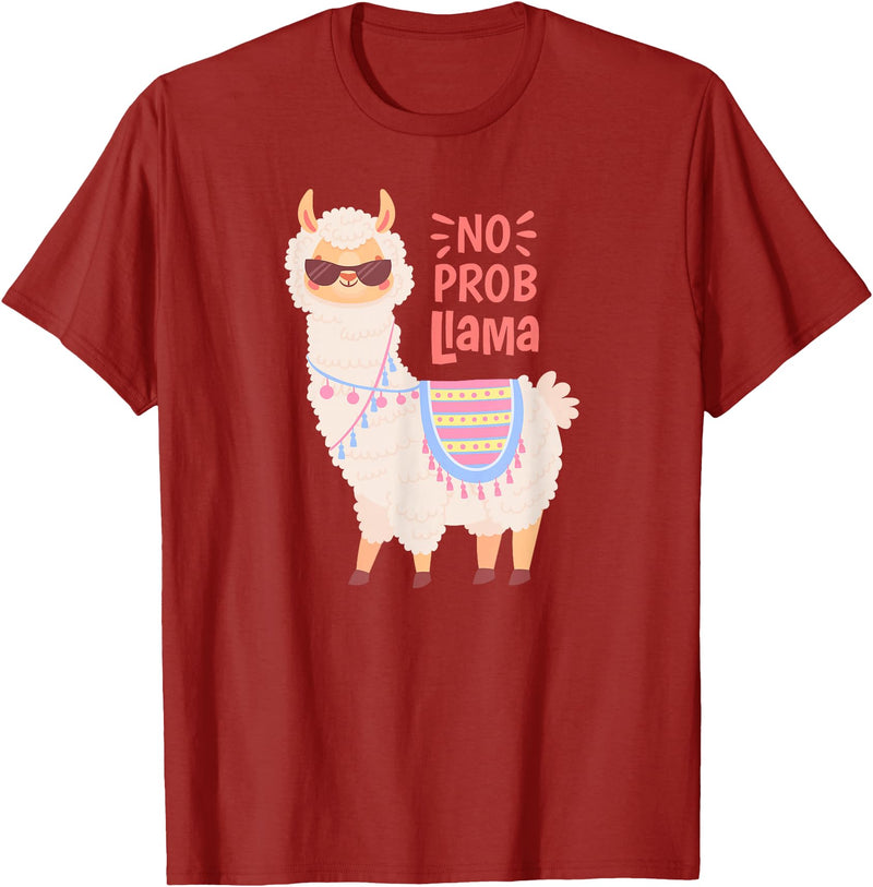 Llama & Alpaca Shirts, Cute Llama & Alpaca Outfit No ProbLlama Shirt, No Problama Shirt, Funny Alpaca Llama T-Shirt - Cranberry Red