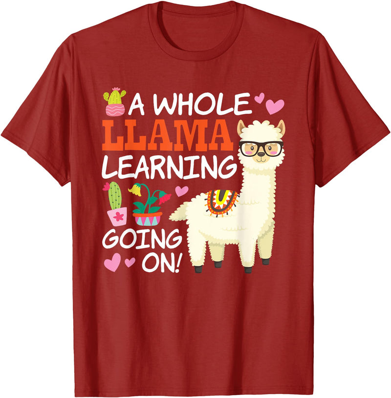Llama School Co Llama Learning T Shirt Teachers Students Alpaca Lovers Gift T-Shirt - Cranberry Red