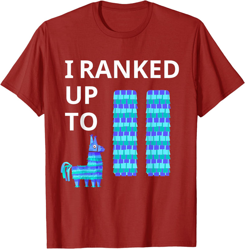 I Ranked Up To 11 Birthday Video Game Llama Piñata Birthday T-Shirt - Cranberry Red