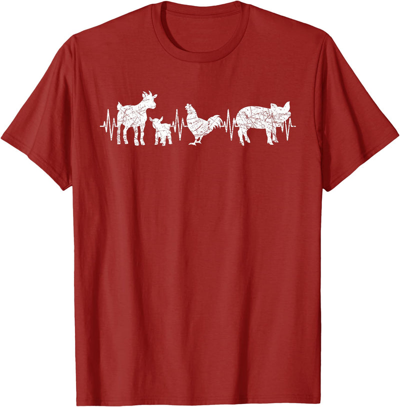 Farmer Farm Animal Lover Gifts Goat Chicken Pig Agriculture Heartbeat Farm Animals T-Shirt - Cranberry Red