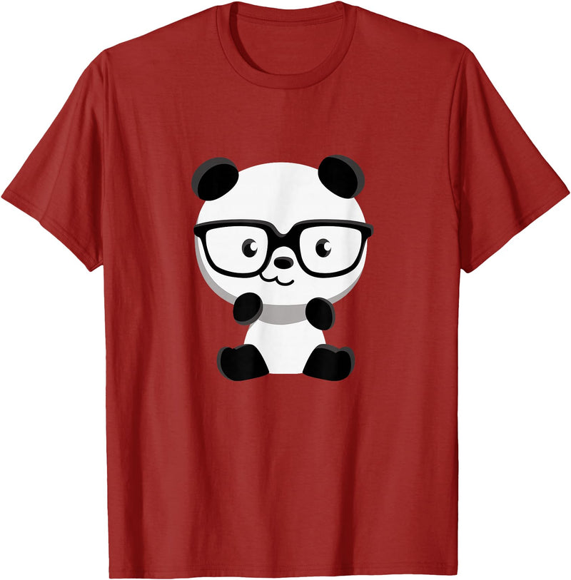My Shirt Hub Cute Little Bear Panda Nerd with Glasses T-Shirt - Cranberry Red