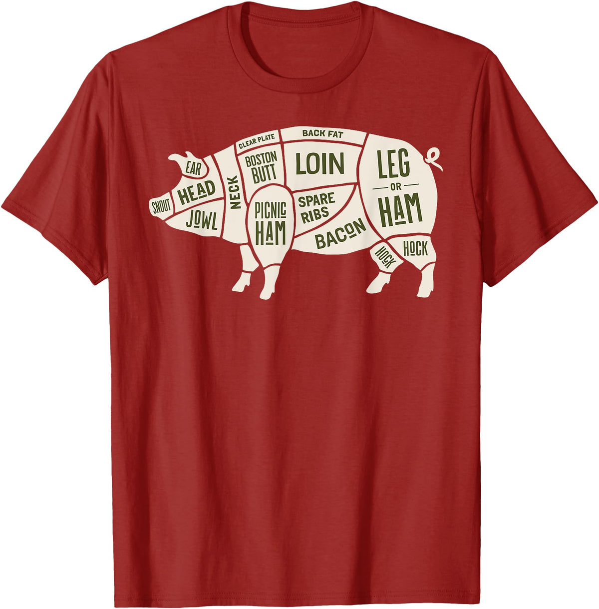 Pig & Pork Butcher Diagram Tees Pig & Pork Butcher Diagram Bacon Lover - T-shirt T-Shirt - Cranberry Red