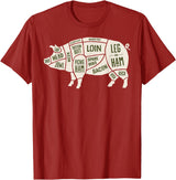 Pig & Pork Butcher Diagram Tees Pig & Pork Butcher Diagram Bacon Lover - T-shirt T-Shirt - Cranberry Red