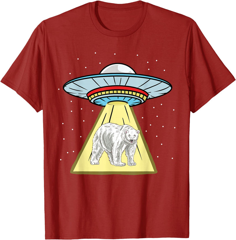 Hiking Lover Design UFO Abduction Polar Bear Arctic Animal T-Shirt - Cranberry Red