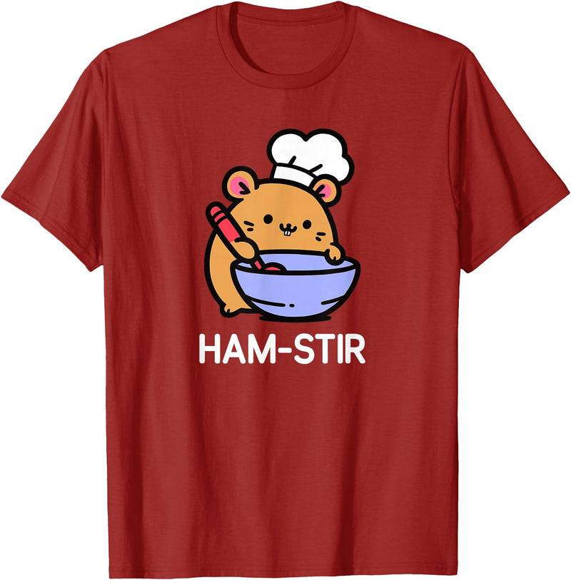 Hamster, Ham-stir Funny Jokes Sarcastic T-Shirt - Unisex-Adults & Kids - Black - Small - Short Sleeve - Cotton Blend - Classic Fit - Crew Neck - T-Shirt - Cranberry Red