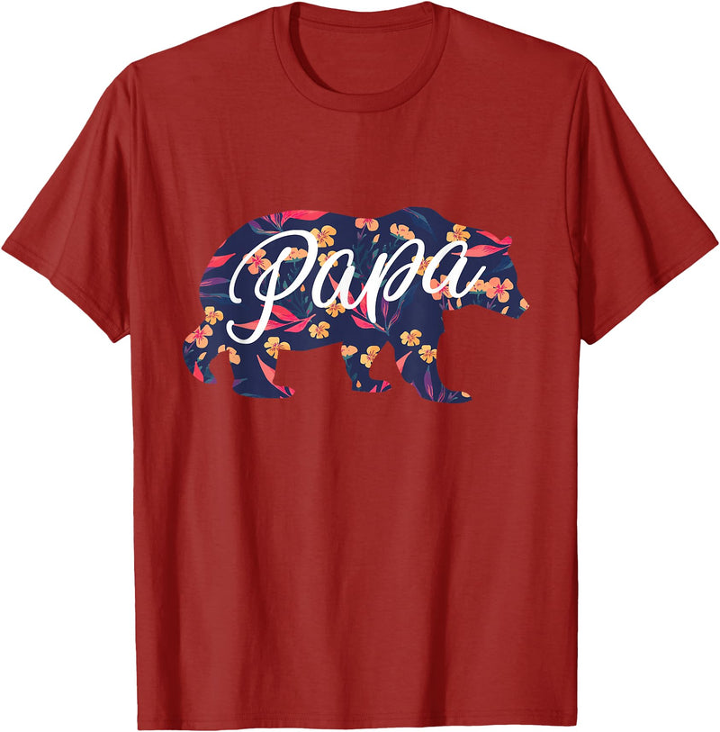 Bahaa's Tee Best Daddy Ever, I Love You Dad, Floral Papa Bear Graphic T-Shirt - Cranberry Red
