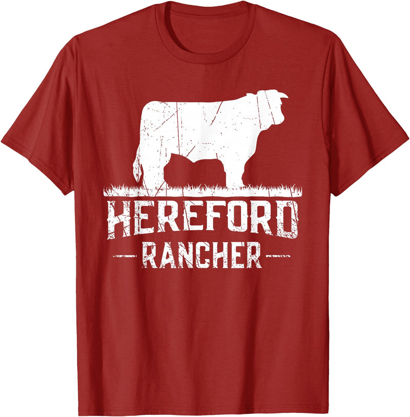 Farm and Hereford Cow for Men and Cattle Clothing Hereford Rancher - Hereford Cow For Cattle Farmer T-Shirt - Cranberry Red