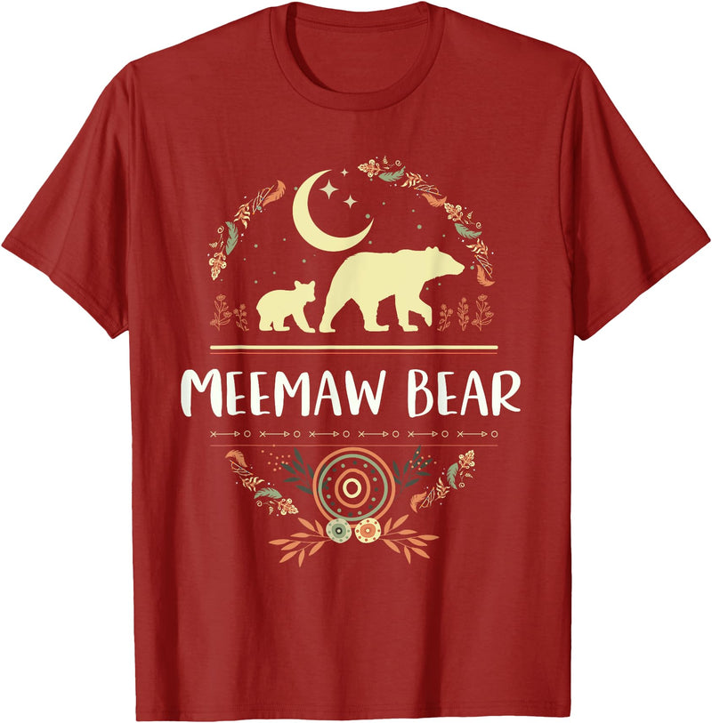 Matching Family Grandma Bear Boho by Foxio Meemaw Bear Floral Matching Family Funny Grandma Bear Boho T-Shirt - Cranberry Red