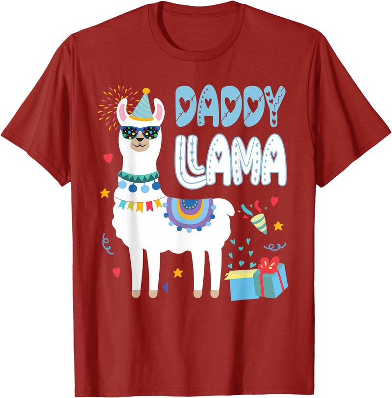 Family Matching Llama Birthday Party Supplies Daddy Llama Dad Of The Birthday Boy Girl Llama Birthday T-Shirt - Cranberry Red