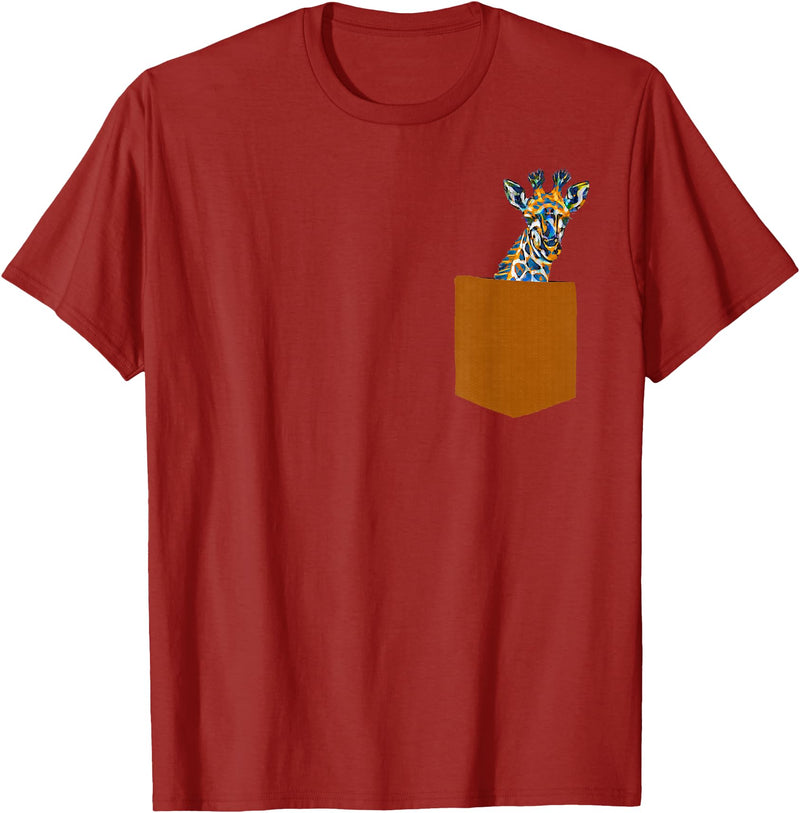 Animals at Play Giraffe Shirt - Giraffe in Pocket Shirt for Men, Women, Kids T-Shirt - Cranberry Red