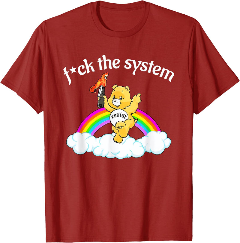 Fck The System Funny Bear Quote Fck The System Funny Bear Design T-Shirt - Cranberry Red