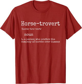 Horse By Design Tee Company Horse Gifts for Women Men Funny Equestrian Horse-trovert T-Shirt - Cranberry Red