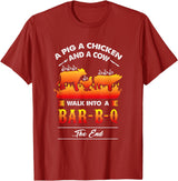 anti vegan shirt I funny bbq bacon fans A Pig, A Chicken, And A Cow Walk Into A Barbecue Bar-B-Q T-Shirt - Cranberry Red